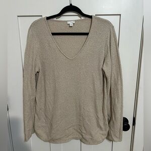 J. Jill Sweater Lightweight Size Medium Oatmeal Knit Long Sleeve Cotton Blend
